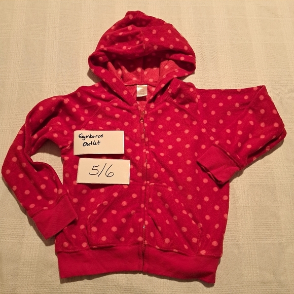 Gymboree girls size 5/6 Outlet red with pink dots full zip fleece sweater - Picture 1 of 4